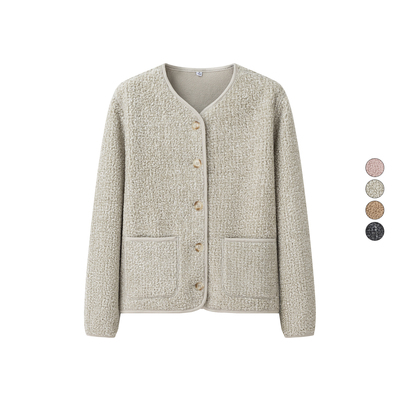 女装 冬季新款 仿羊羔绒摇粒绒保暖圆领长袖开衫短款外套 472938