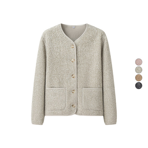 女装 冬季新款 仿羊羔绒摇粒绒保暖圆领长袖开衫短款外套 472938