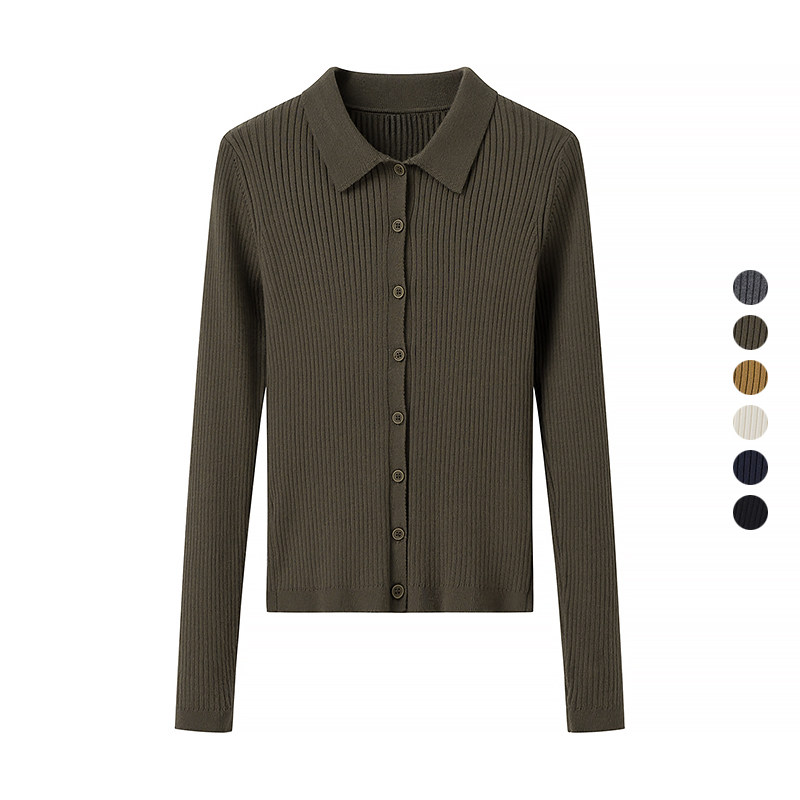 女装 2024秋季新款 精纺美利奴罗纹polo领针织开衫长袖外套469483