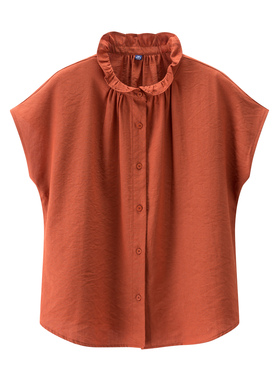 女装 2025夏季新款 麻混纺荷叶边衬衣短袖T恤衬衫 475720/477682