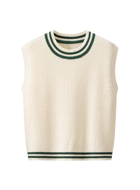 女装 秋季新款 撞色宽松显瘦圆领学院风背心针织衫马甲 478328