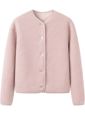 女装 冬季新款 仿羊羔绒摇粒绒保暖圆领长袖开衫短款外套 461660