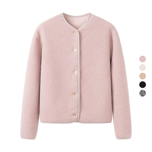 仿羊羔绒摇粒绒长袖短款外套