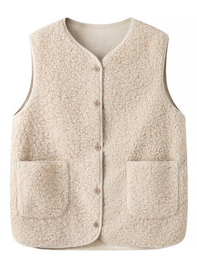 女装 秋冬季新款 单排扣仿羊羔绒双口袋颗粒绒背心马甲外套 49665