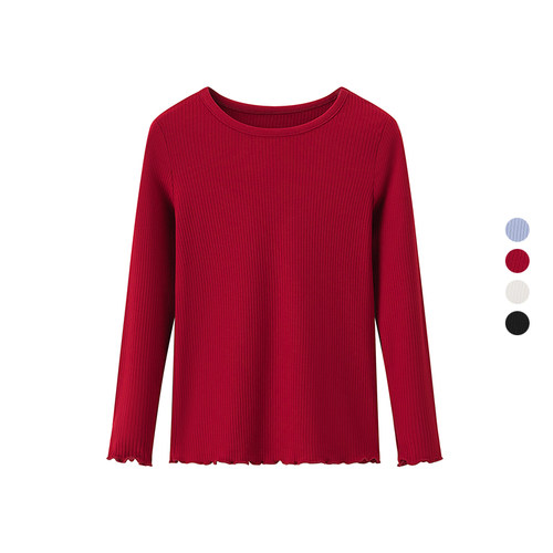 童装女童 2024秋季新款 罗纹T恤长袖修身柔软舒适打底衫 470709