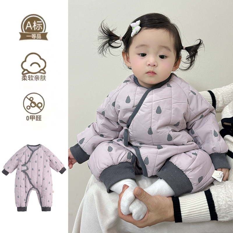 婴幼儿棉服秋冬季新生儿宝宝保暖加厚哈衣儿童夹棉外出连体衣