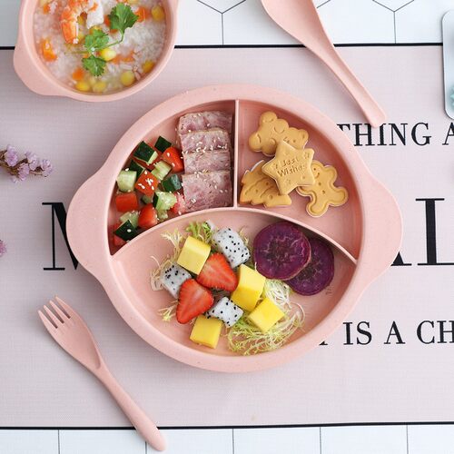 食品PP材儿童餐具套装宝宝防摔防烫分格餐盘儿童叉勺碗辅食学吃饭