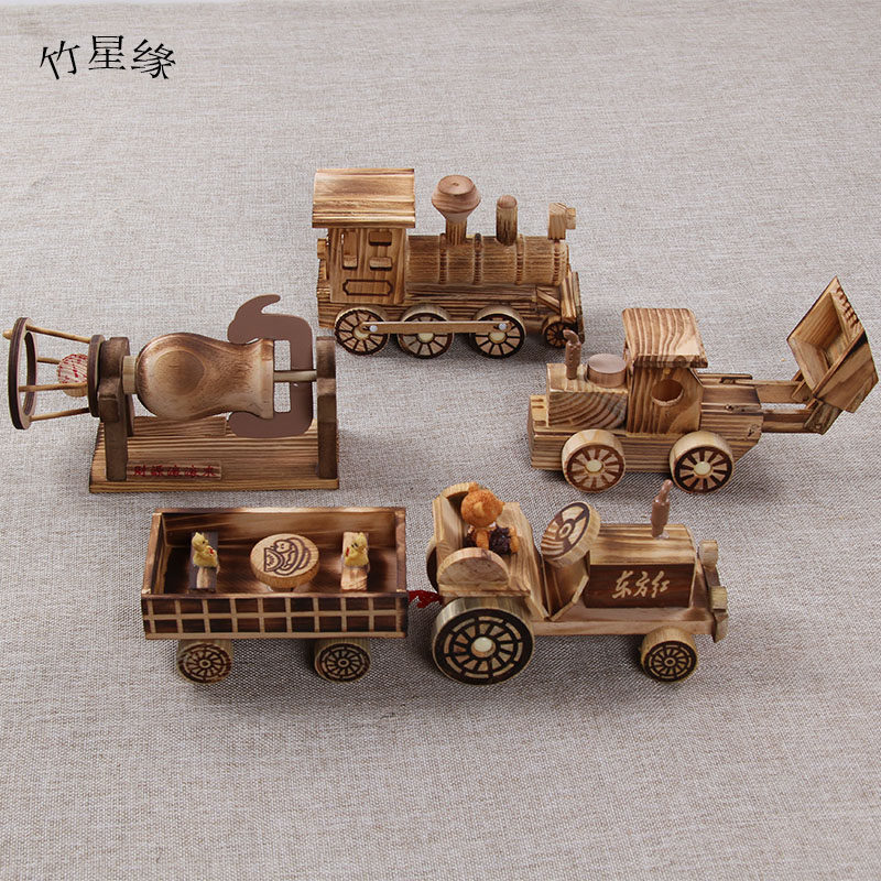 竹木创意工艺品 摆件 儿童仿真玩具 实木拖拉机挖土机火车头模型,家居饰品,装饰摆件,淘宝优惠券,粉丝福利购,淘宝优惠卷