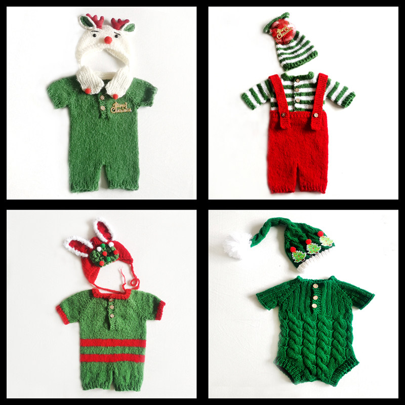 新款儿童摄影主题服装圣诞节婴儿百天宝宝艺术照针织拍照写真服饰