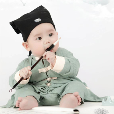 中式书生帽儿童拍照古风国学服装