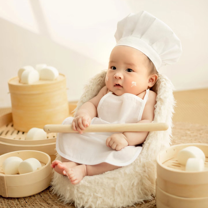 新款儿童摄影主题小小厨师宝宝百天照周岁艺术照拍照主题服饰道具