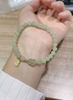 招财转运和田玉葫芦金镶玉手链