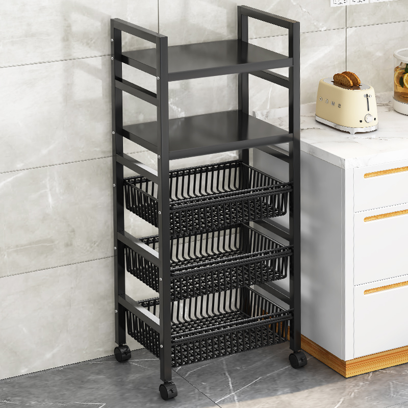 厨房置物架落地多层家用多功能蔬菜收纳层架移动菜篮子烤箱微波炉