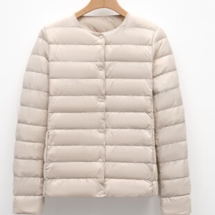 平湖轻薄女短款圆领秋冬新款简约圆领保暖外套纯色长袖羽绒服内胆