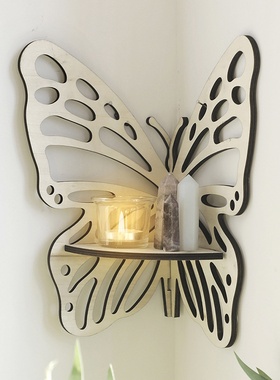 亚马逊跨境木制工艺蝴蝶镂空水晶收纳置物架简约家居墙壁摆件装饰