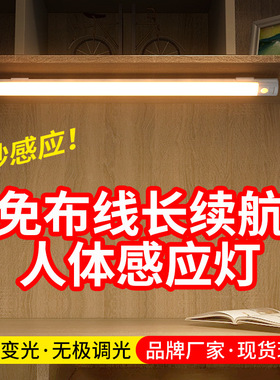 人体感应led灯衣柜灯带充电式酒柜橱柜灯条可调光三色变光夜灯