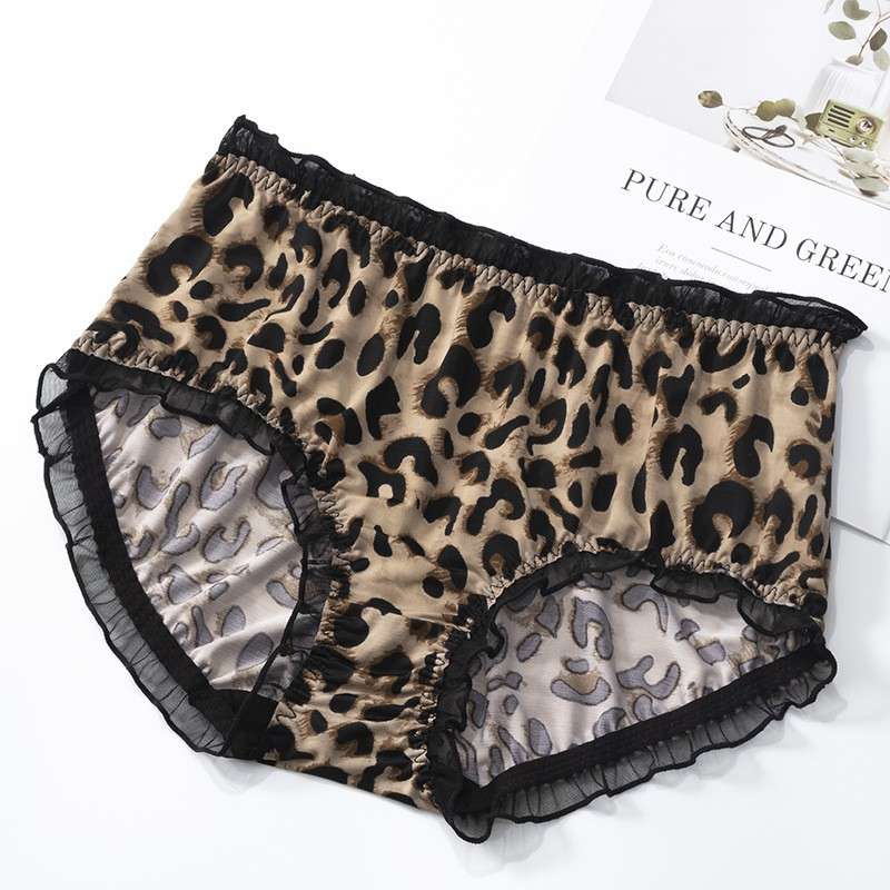 豹纹牛奶丝大码女士内裤时尚蕾丝