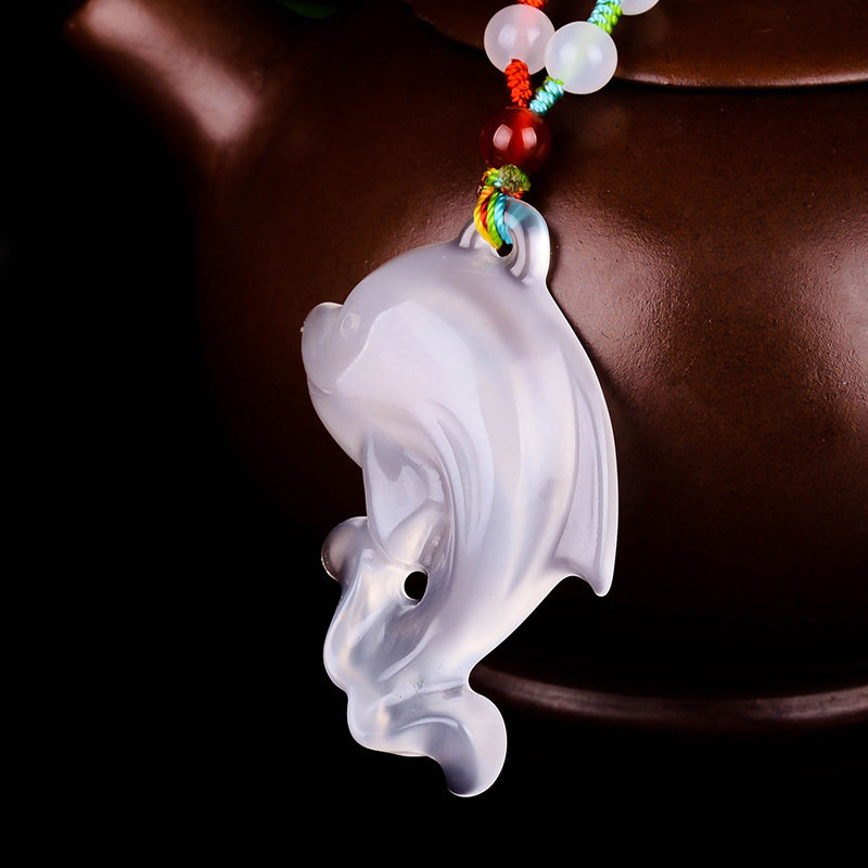 天然玉石玛瑙玉髓海豚吊坠男女款冰种白玉髓小海豚玉坠挂件毛衣链