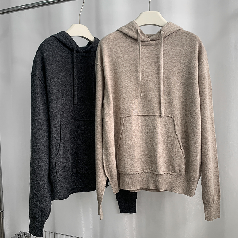 羊毛羊绒连帽针织衫上衣女秋冬