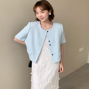 MOOTEA韩版2025夏季新款气质百搭显瘦单排扣法式小香风短外套女