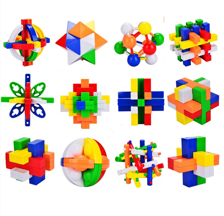 包邮凯越彩色孔明锁鲁班锁大菠萝塑料智力解锁玩具益智取物16件套