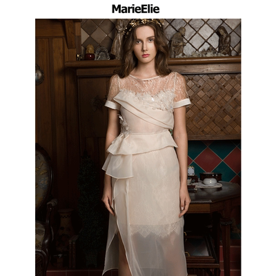 【夏天粉丝专享】Marie Elie杏色立体花高腰连衣裙ES163359A01