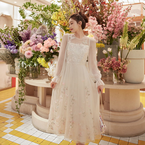 Marie Elie【春序桃枝】钉珠连衣裙EAE21M08420
