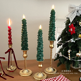 仿真圣诞树电子蜡烛氛围装饰摆件桌面布置石蜡金色烛台拍照道具