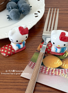 可爱卡通KT猫陶瓷小摆件家用筷子托日系治愈系桌面装饰品