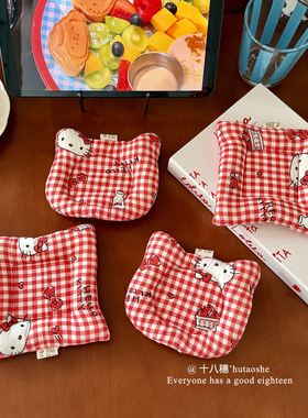 韩版可爱kt红色格子夹棉餐桌隔热杯垫防烫纯色方形桌面装饰杯子垫
