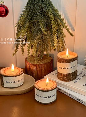 ins树桩原木烛台复古手工木头香薰蜡烛创意摆件礼物氛围装饰摆件