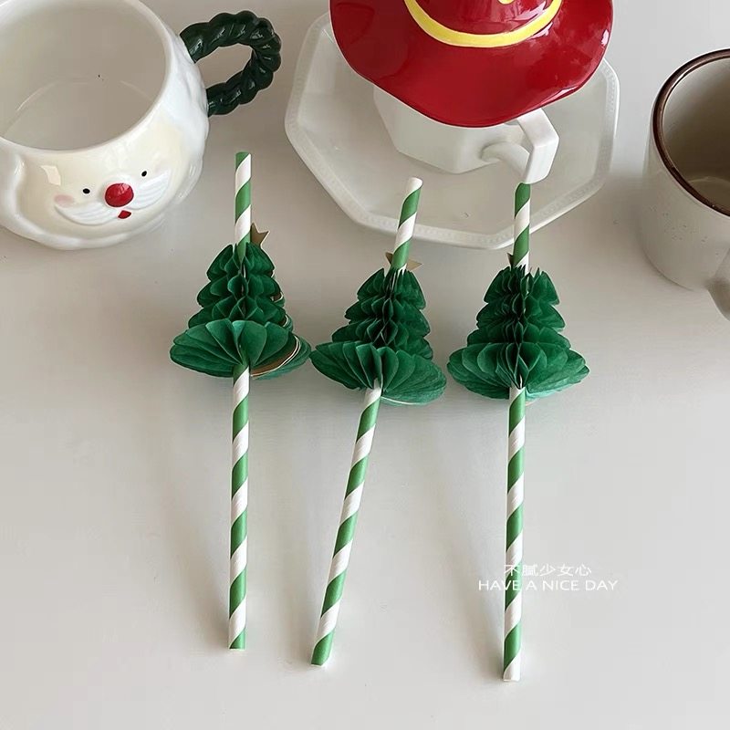 一次性创意纸圣诞树造型吸管圣诞装饰品氛围圣诞节布置拍照配饰,餐饮具,吸管,淘宝优惠券,粉丝福利购,淘宝优惠卷
