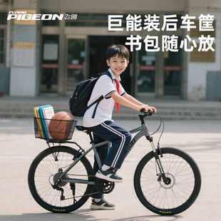飞鸽山地车带后车筐学生载物车初中生放书包青少年自行车成人男孩