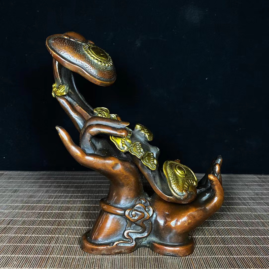 纯铜鎏金佛手如意客厅家居装饰工艺品手拿如意事事如意桌面摆件