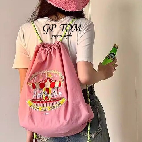 日本GP TOM环保购物袋古力娜扎同款双肩包刺绣包尼龙帆布斜挎女包