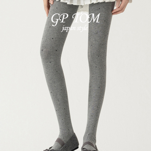 日本GP TOM连裤袜女秋冬波点丝袜加绒辣妹miu风薄绒浅灰色打底裤
