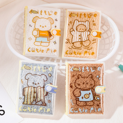 伊莎儿泡芙本网格小趴72k毛绒胶套笔记本可爱口袋本子学生记事本