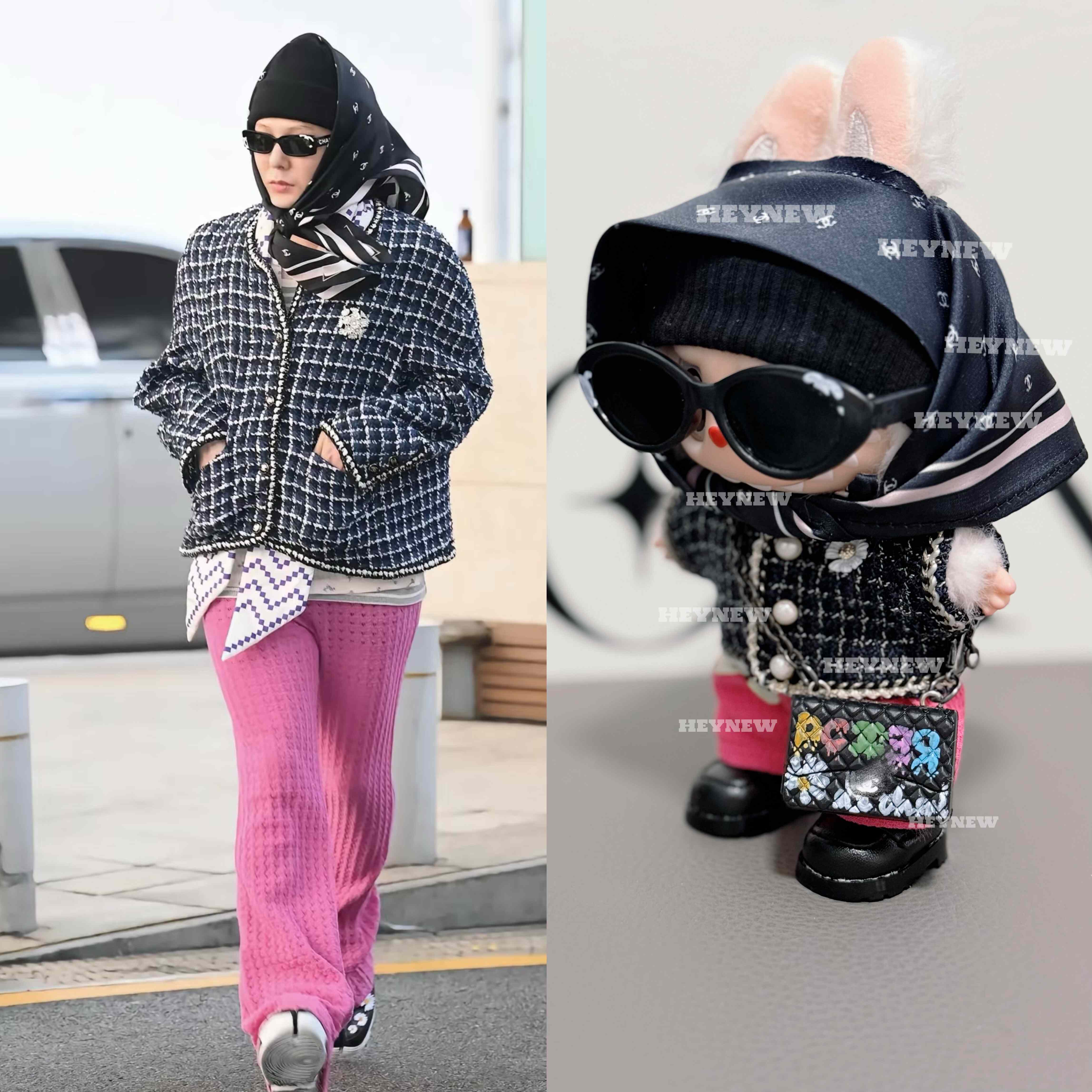 17cm韩国潮流拉布布娃衣权志龙GD明星同款机场风头巾款labubu娃衣