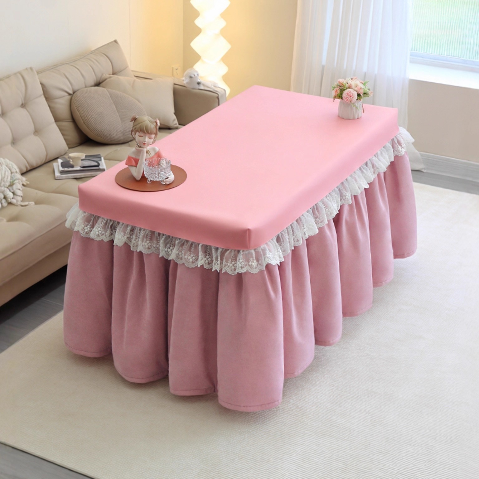 加绒加厚烤火罩粉色蕾丝烤火被