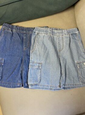 外贸欧单儿童美式休闲水洗软牛仔短裤夏季男童条纹侧袋宽松工装裤