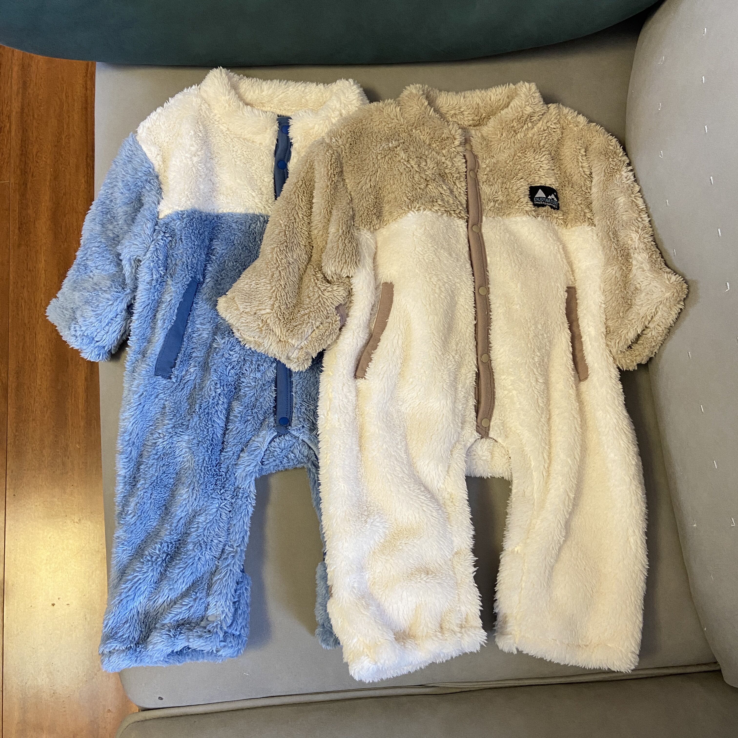 外贸日单婴幼儿可爱毛绒保暖爬服秋冬男宝宝时尚长袖厚连体衣哈衣