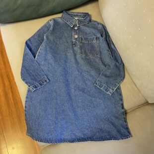 外贸北欧女孩美式水洗牛仔连衣裙春秋亲子时尚洋气百搭长袖衬衫裙