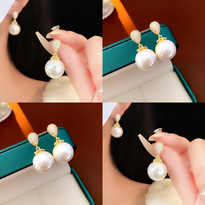 复古轻奢珍珠镶钻耳环女高级感