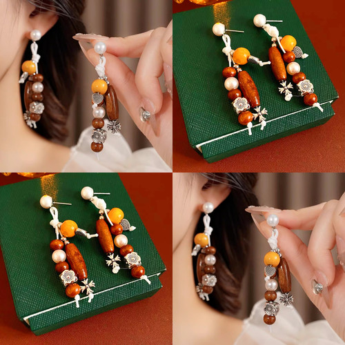 小众设计感木珠珍珠耳环