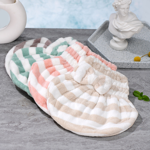 华乐新款贝壳干发帽护发帽条纹纯棉吸水速干条纹帽型干发帽子