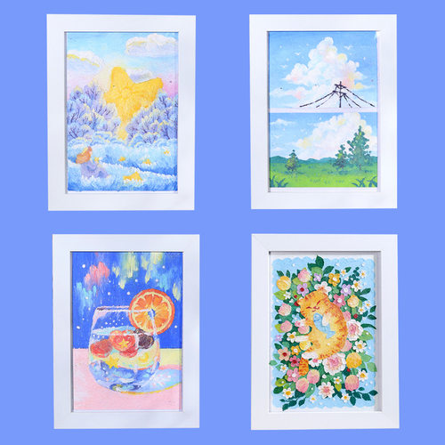 闪粉蜡笔DIY自制油画棒套装相框画框小清新少女心绘画纸刮刀工具