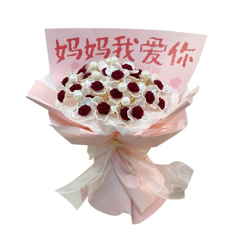 母亲节礼物仿真花玉兰花送妈妈手工diy植绒玫瑰花束手捧花材料包