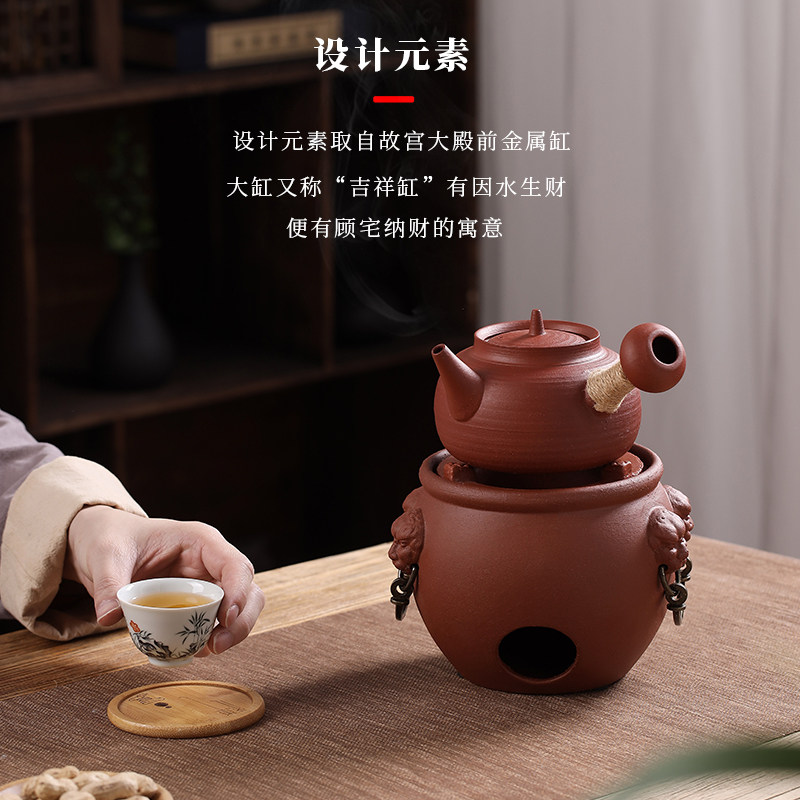 潮州红泥炭炉小风炉户外煮u茶炉 中式侧把烧水泡茶壶小火炉砂铫壶
