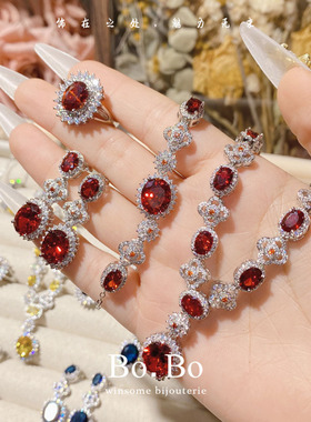戒指首饰套装石榴红火彩耳环精致