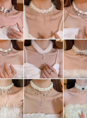 小香风秋冬毛绒雪花颈链女